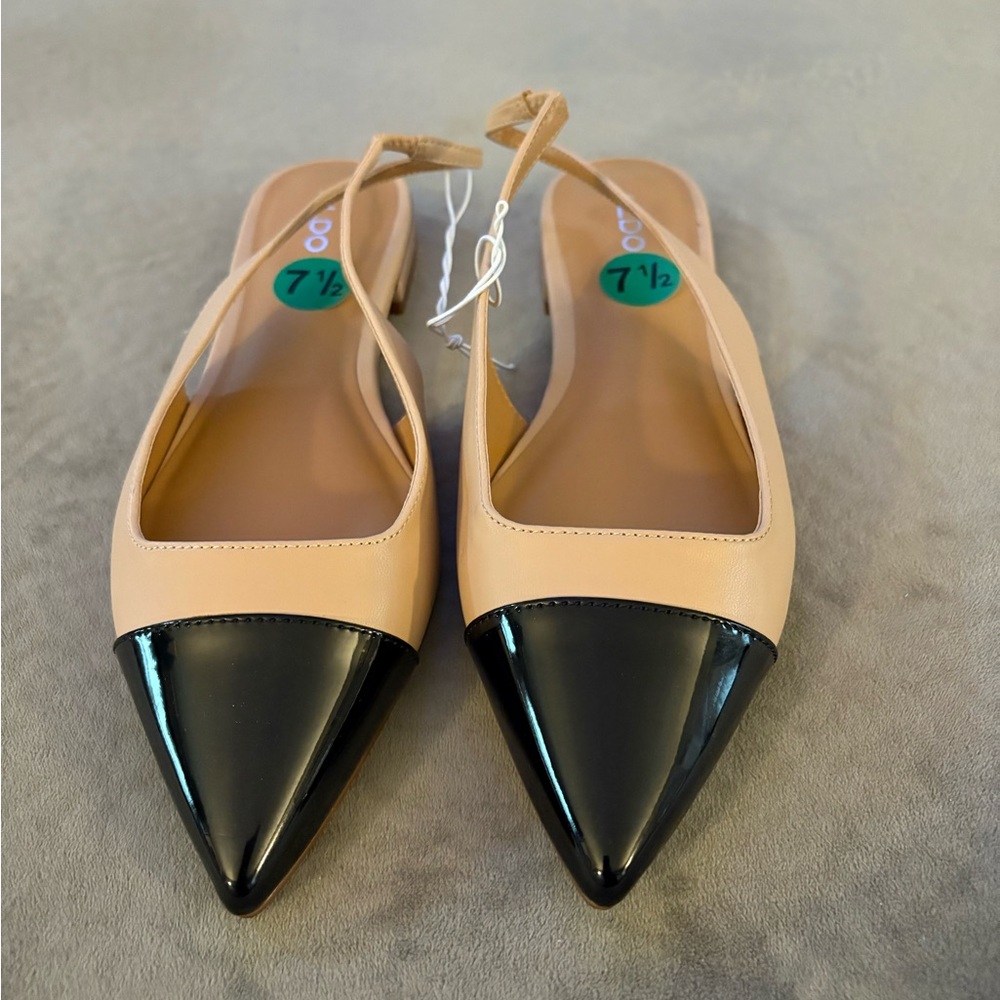 ALDO Tan & Black Pointed Toe Flats - Picture 2 of 6